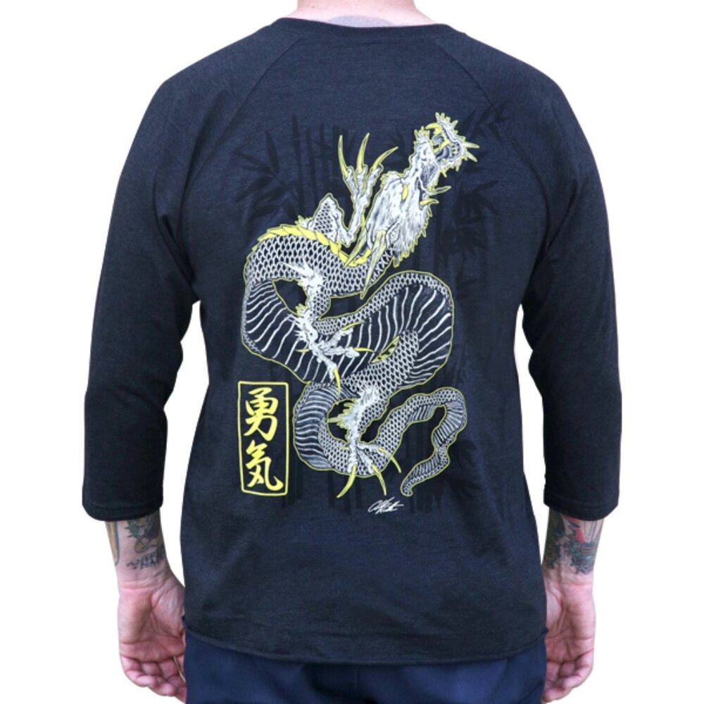 Rise Above Men's Black Heathered RaglanTee Dragon 3/4 Sleeve Shirt S-M-L-XL-2XL